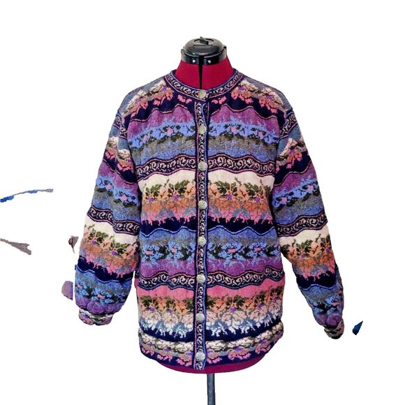 Icelandic Design Cardigan Sweater Womens Size Medium Vintage Nordic Faire Isle - Picture 1 of 6